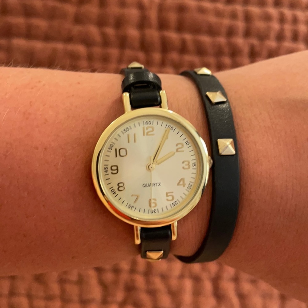 Black Gold Studded Wrap Watch